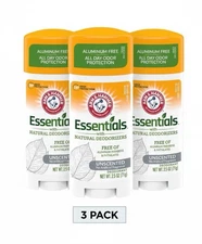 3 Pack Arm & Hammer Essentials Deodorant Solid, Unscented 2.5 Ounce Each