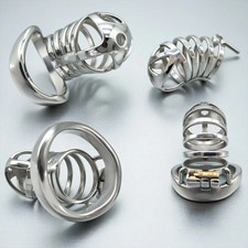 Stainless Steel Chastity Cage Device with Silicone Tube for Men CB Lock Ring