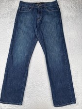 Calvin Klein Jeans Men 34x33 Blue Denim Slim Straight Cotton Blend Zip Fly Dark