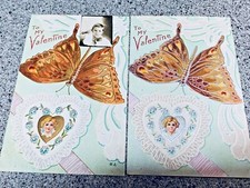 2 VINTAGE VALENTINES POSTCARD WITH BUTTERFLIES