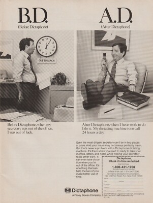 1983 Dictaphone - B.D./A.D. Before/After - Pitney Bowes - Office- Print Ad Photo