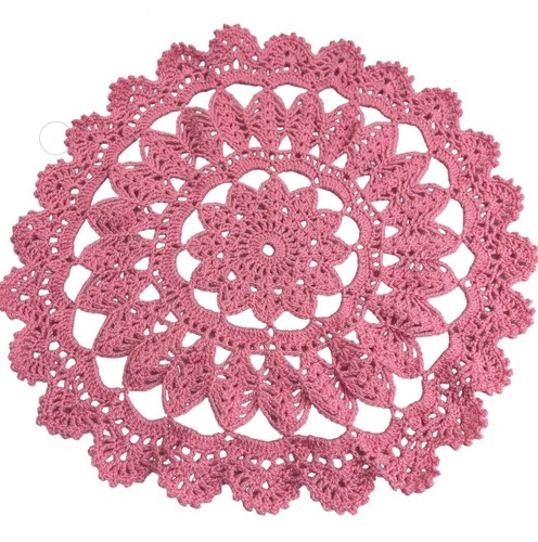 HANDMADE CROCHET Doilies Placemats x 2 NEW Round Pink Mandala 48cm Diameter - Picture 5 of 5