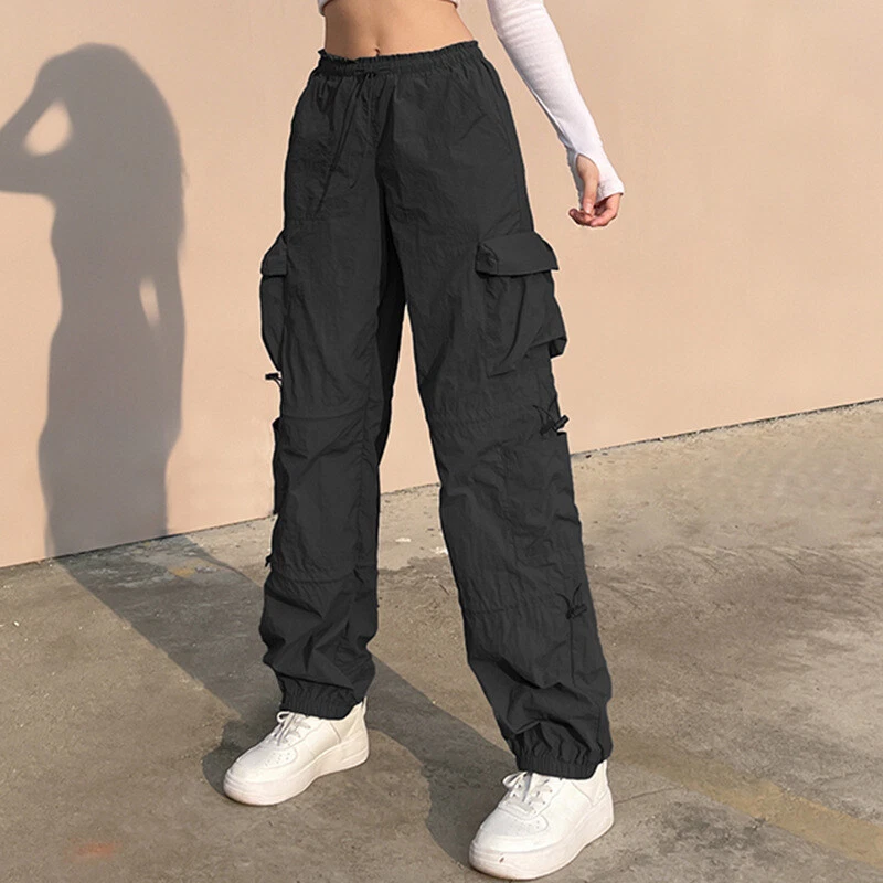 Casual Womens Baggy Cargo Joggers Pants Loose Elastic Multiple