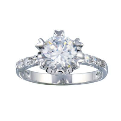 Luxury Look Sterling Silver 925 Rhodium Plated Clear CZ Bridal Ring