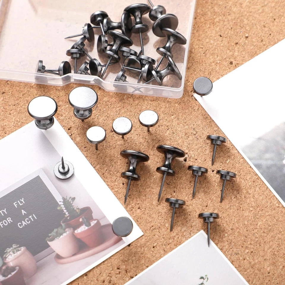 Metal Push Pins, 35 Pieces Black Thumb Tacks for Wall Picture Hanging Cork Bo... - Image 4 of 4