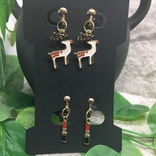 4 PC Matching Clip-on Non Pierced Earrings Set Gold-Tone New Free Ship 8667