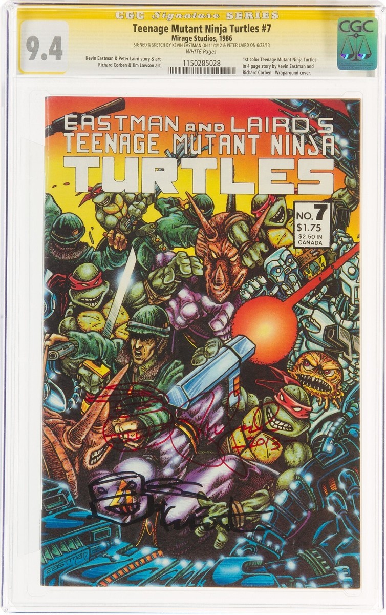 TMNT #7 CGC SS 9.4 SIGNED Eastman Peter Laird SKETCH Teenage