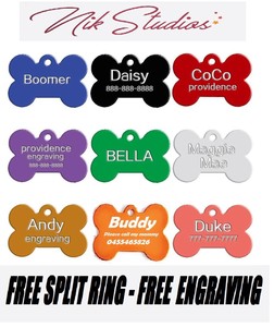  Pet ID Name Tag Tags Laser Engraved Dog Cat Bone Customised and Personalised 