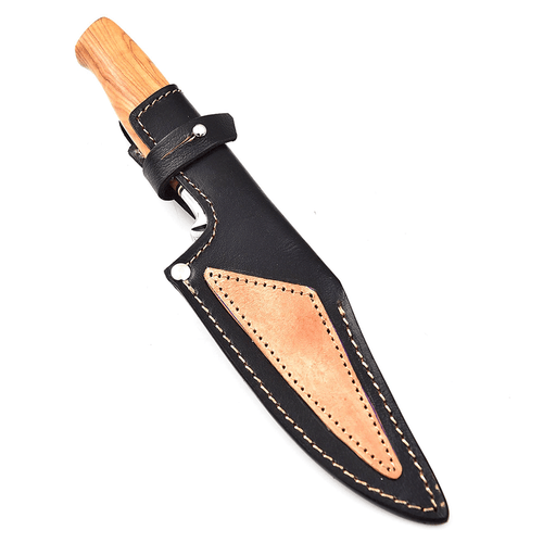 White Deer Custom Made Damascus Hunter Knife w/ Burl-Wood Handle - Picture 4 of 5