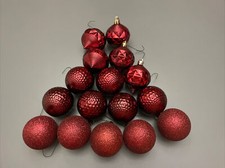 Lot Of 16 Christmas Tree Ornaments Burgundy/Dark Red Glitter 2 Shatterproof