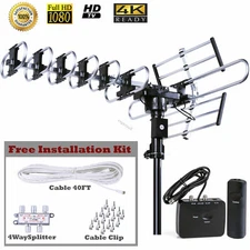 HDTV 4K Outdoor Antenna Amplified 360° Rotation HD TV UHF VHF FM 200 Miles
