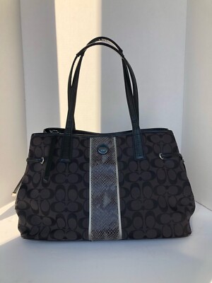 Coach F24882 Black Signature Python Print Stripe Tote Bag | eBay