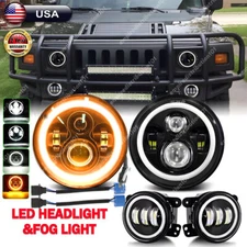 7" Inch For Hummer H3 H3T 06-10 Halo LED Headlight DRL & 4" Fog Lights Combo Kit