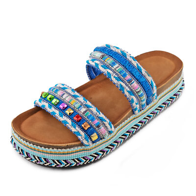 Damen Sommer Sandalen Nieten Pantoletten bunt Flatform TOOCOOL L-127