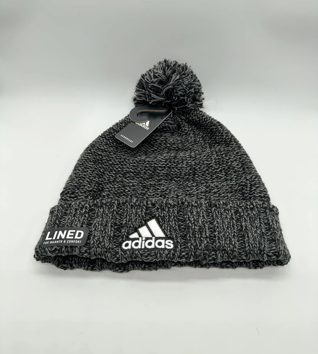 adidas Men's Recon Ballie Pom Beanie, Black-Grey Six Marl/White/Black, One  Size