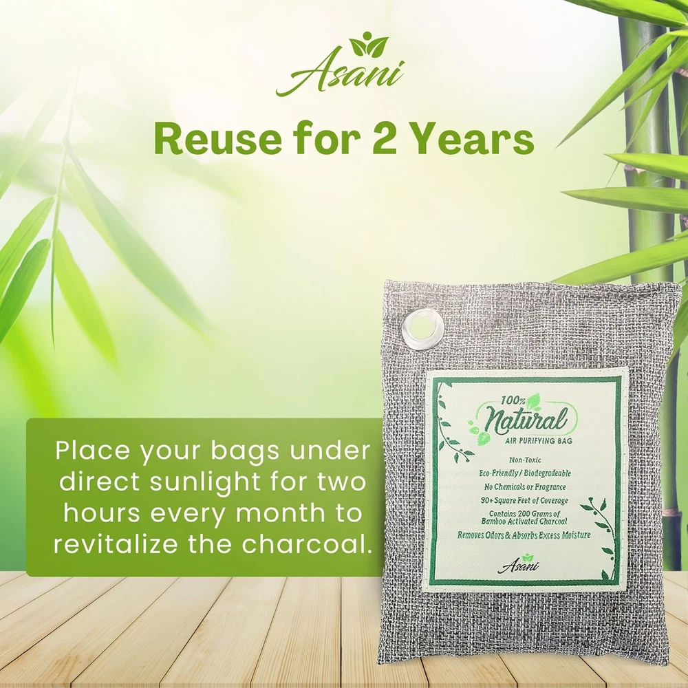 Air Purifier Bags with Bamboo Activated Charcoal (Purifying Pack of 4) | Natural