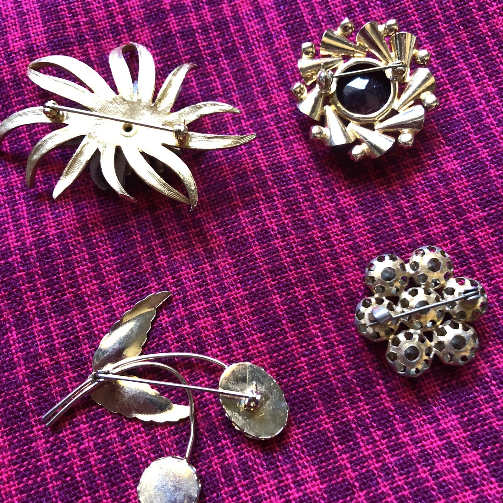 6 Vintage Brooches Crystal Opal Style Glass Diamantés Gold MCM Costume