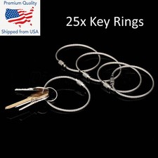 25pcs Stainless Steel Wire Keychain Key Ring Braided Cable Screw Loop Outdoor 6"