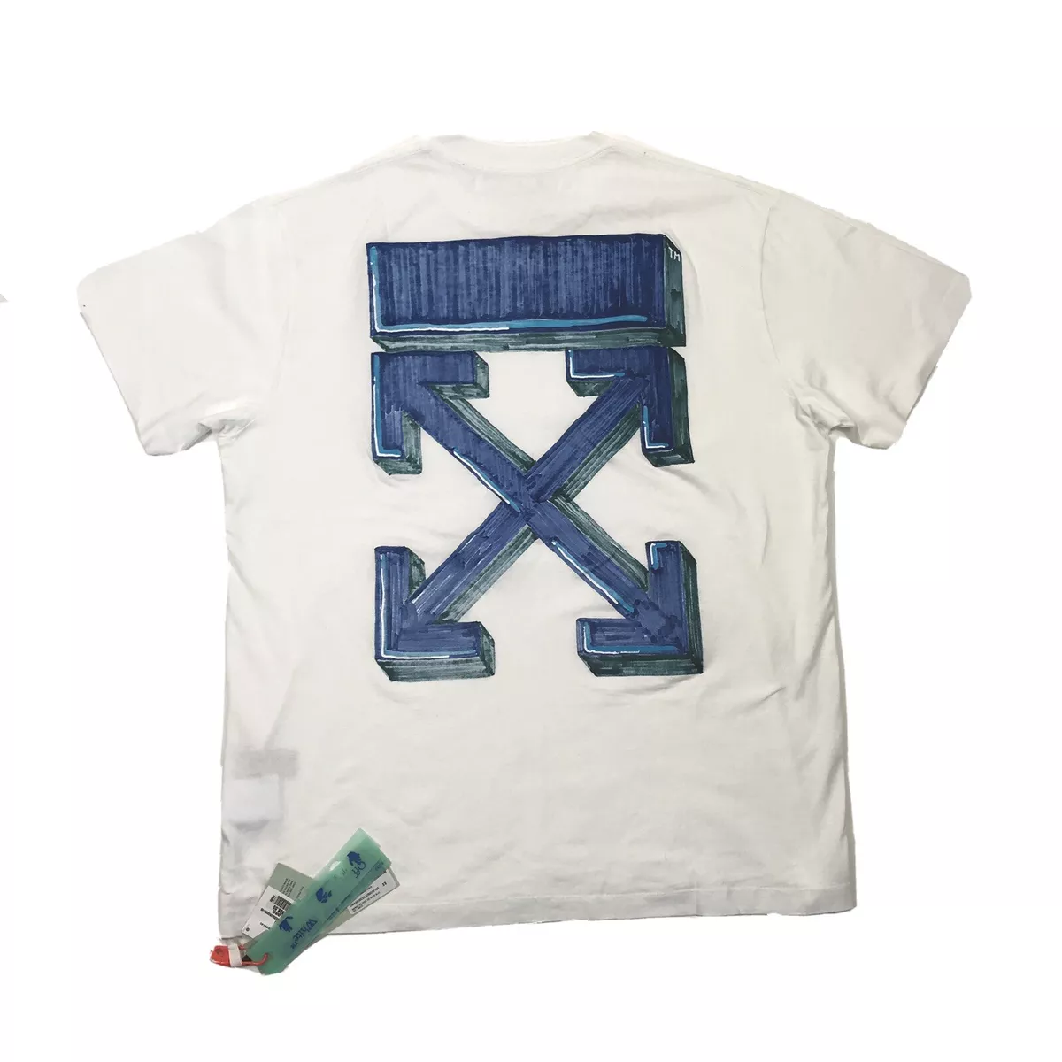 OFF-WHITE MARKER S/s OVER WHITE-BLUE CREWNECK OS T-SHIRT SIZE: XS Fits XL