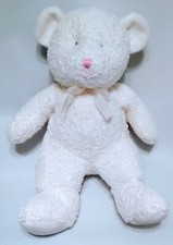 Tri Russ White Teddy Bear Rattle Plush Baby Lovey Toy 13" Blue Rattle On Foot