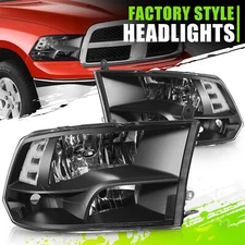 Fit 09-18 Dodge Ram 1500 2500 3500 Black Housing Pair Headlights/ Lamps LH+RH