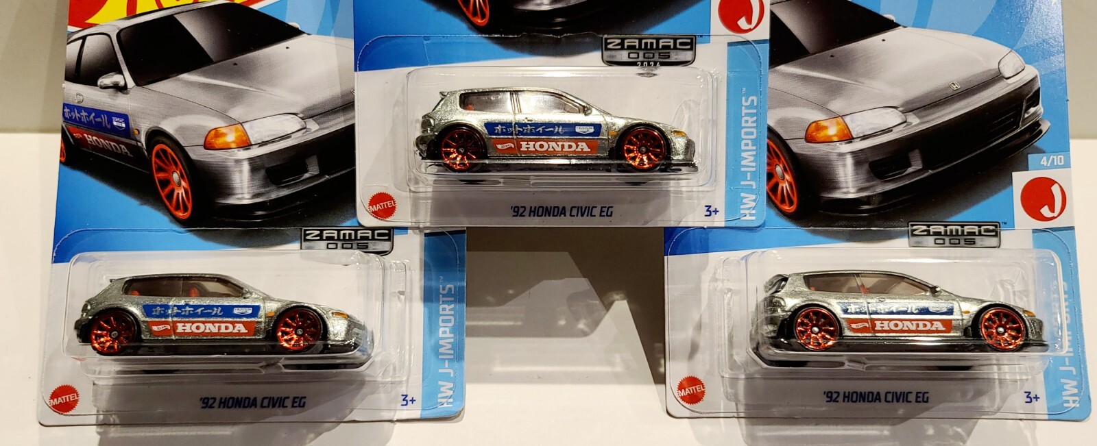 Hot Wheels 92 Honda Civic EG ZAMAC. Walmart exclusive. LOT OF 3
