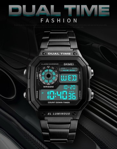 SKMEI Mens Digital Casual Count Down Date Stainless Steel Waterproof Wrist Watch - Picture 5 of 15