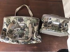 2 Vintage Diane Von Furstenberg Floral Flower Luggage Upholstered Hand Bags Set