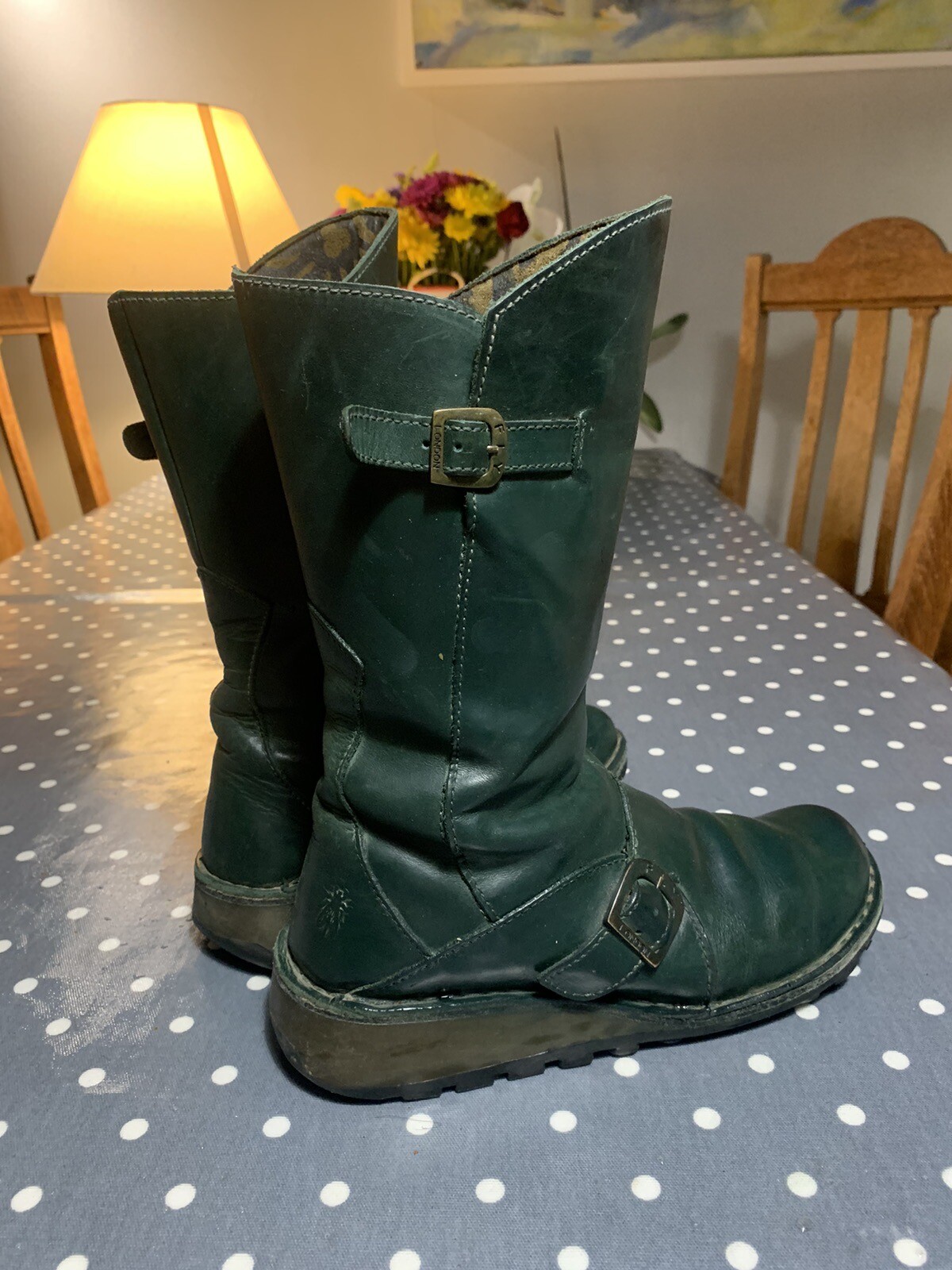 Fly Calf length Wedge Green Boots Size 5 38 eBay