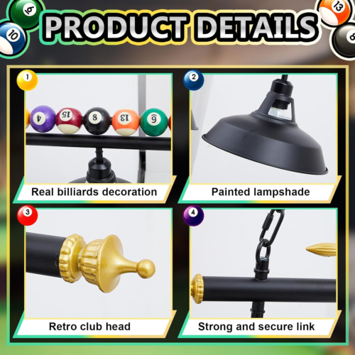 Adjustable Pool Table Lights for 7'-8' Table Billiard Light Hanging Pool Table L - Picture 3 of 6