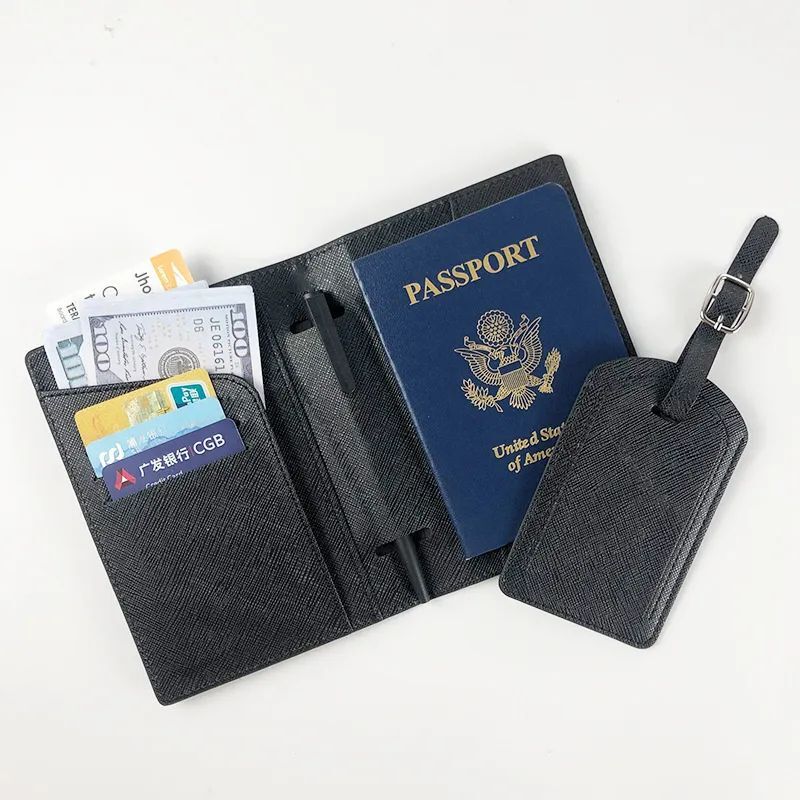 Customized Passport Holder Multifunctional Insert Travel Leather Luggage Tag Set-image