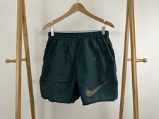 VTG 90s Nike Swoosh Dark Turquoise Green Swim Trunks Shorts Size L