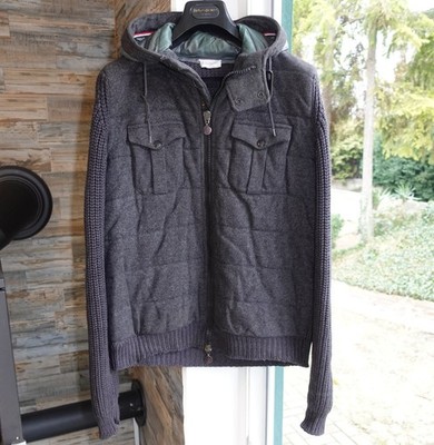 MONCLER JACKET XL cardigan down sweater knit wool grey hoody zip hoodie
