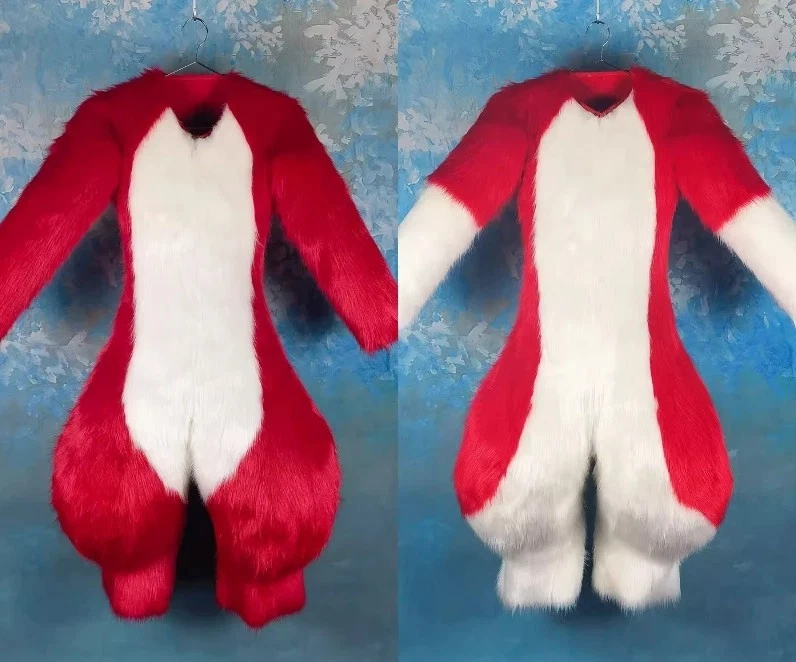 Fursuit Long Haired  Husky Fox Mascot Costume Party Halloween Fur Role-Playing - Image 3 of 4
