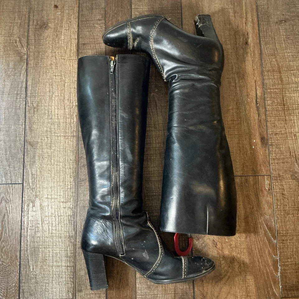 Amalfi by Rnagoni Black Leather Knee High Boots Women's Size 8-10M Italy Heeled - Изображение 4 из 4