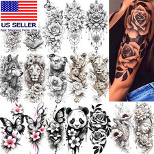 17 Sheets 3D Peony Rose Flowers with Animals Temporary Tattoos for Women Adults