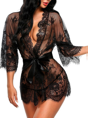 Bata Mujer Kimono Encaje Babydoll Lenceria Camison Transparente Noche Lencería