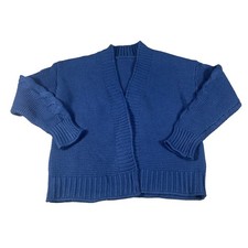 Women s Navy Chunky Cropped Knit Open Front Cardigan Sweater No Brand Size M