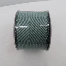 Celebrate it Green White Striped Wired Christmas Ribbon 2.5" x 15 ft Herringbone
