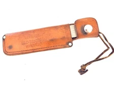 Vintage Schrade Old Timer Honesteel Chisel Top Knife Sharpener   great leather