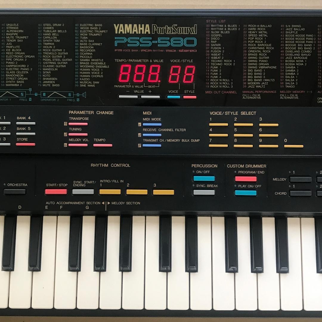 【FM音源】 YAMAHA PSS-580 シンセサイザー MIDI 動作良好 YAMAHA PSS-580 FM Synthesizer 49-Key MIDI Keyboard Sequencer