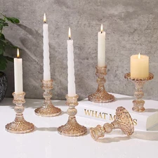 Set of 6 Crystal Taper Candle Holders – 4" Glass Candlestick Holders with Dia...