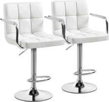2pcs Adjustable Bar Stools Barstool with Back and Arms Leather Barstool Chairs