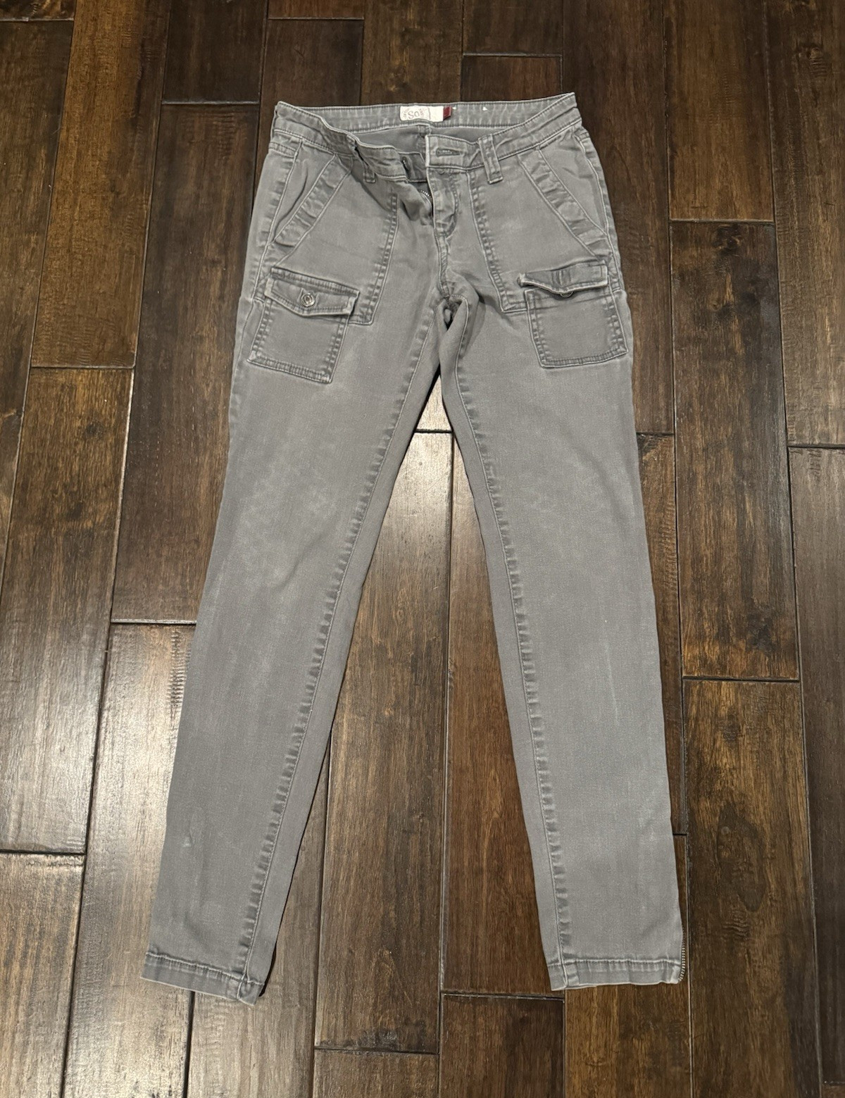SO Women’s Gray Skinny Cargo Jeans Stretch 5-Pocket Ankle Zip Size 5
