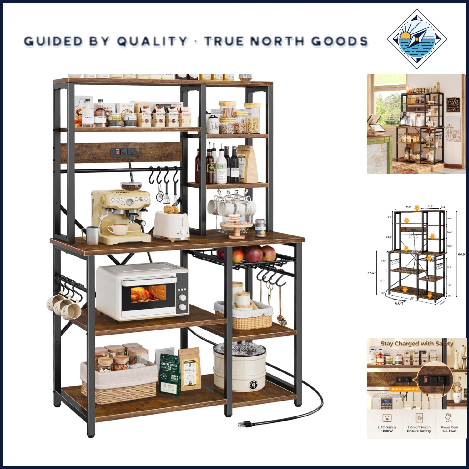 Multi-Functional Microwave Stand with 6 Shelves and Hooks for Kitchen Use