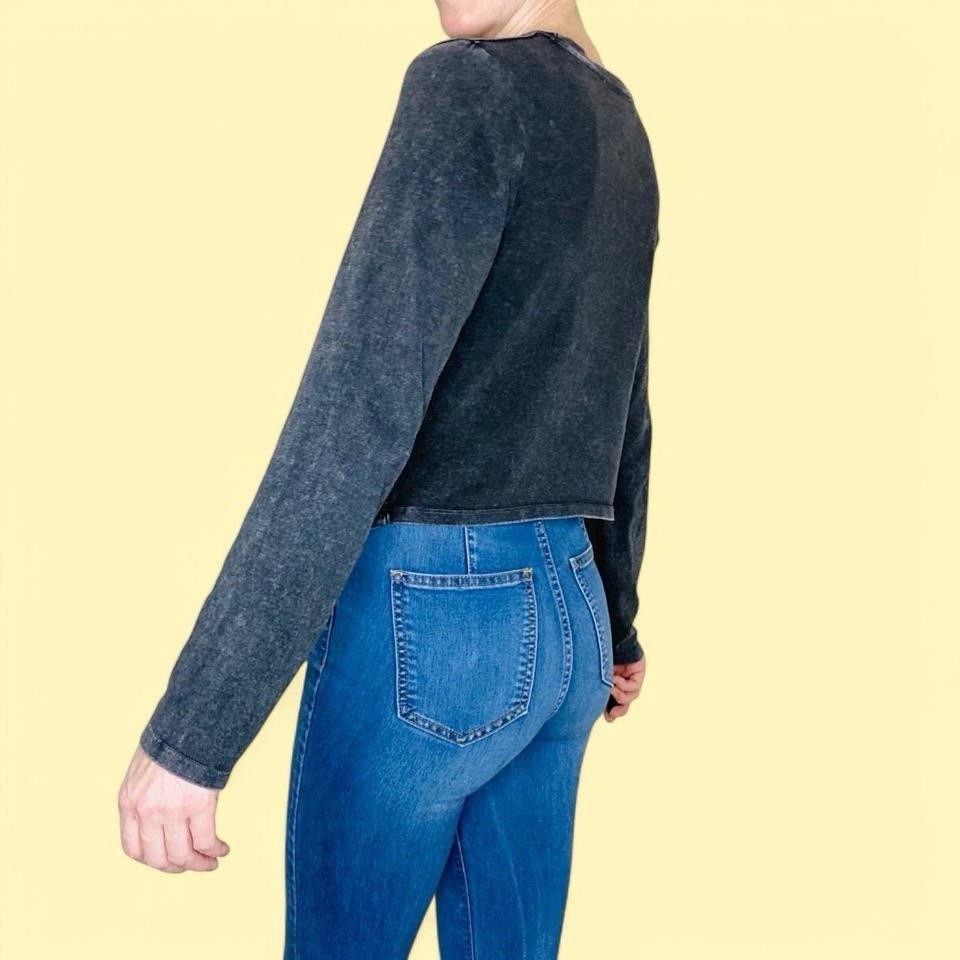 Pull & Bear Basic Black Grey Long Sleeve Cropped … - image 6