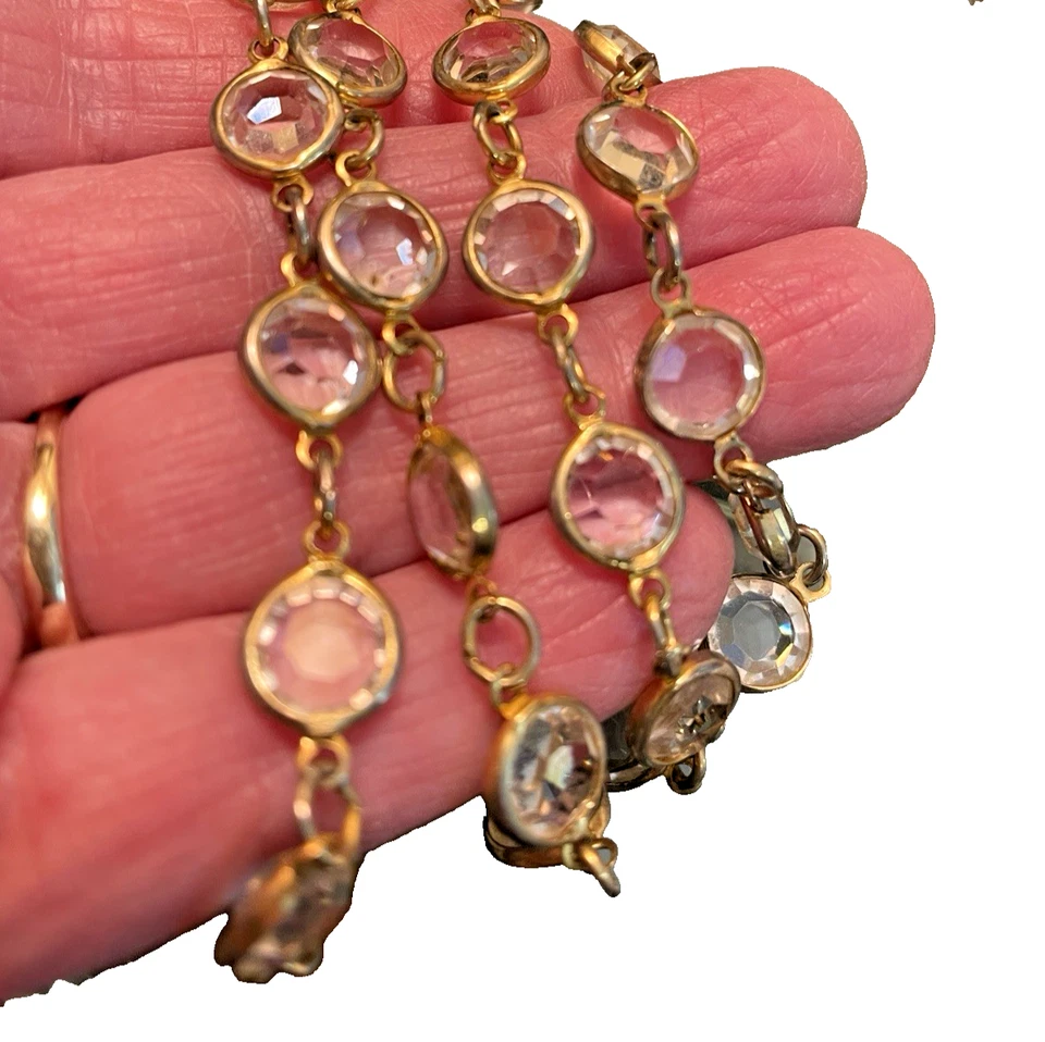 Collar Bisel Abierto Cristal Austriaco 34" Largo Hecho en EE. UU. Chapado en Oro Vintage Foto 2 de 4