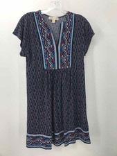 MICHAEL Michael Kors Navy Size XS Printed Shift Knee Length Short Sleeve Dress
