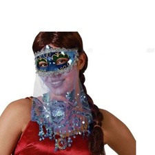 Maschera Carnevale con Velo Blu Atosa 76286 Donna Odalisca Danza del Ventre