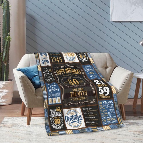 Decke zum 80. Geburtstag 60 x 50 cm, Geschenke zum 80. Geburtstag für Männer, 80 Jahre... - Bild 5 von 7